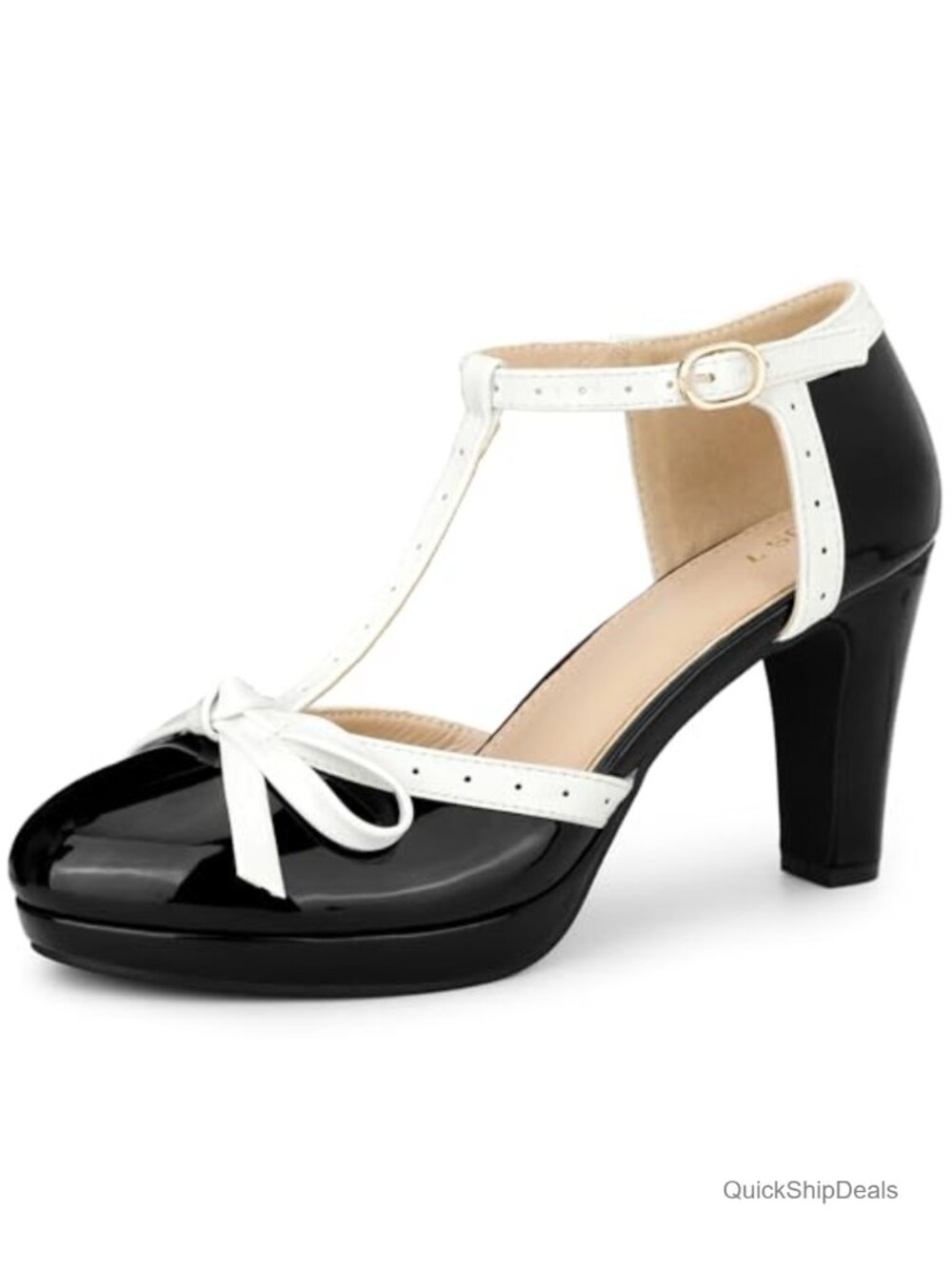 Faux Leather Chunky Heel T-Strap Mary Janes Platform Pumps Bow